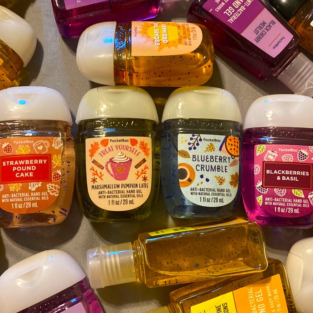 A taste of fall. 4 hand sanitizers with fall scents. From bath & Body Works.